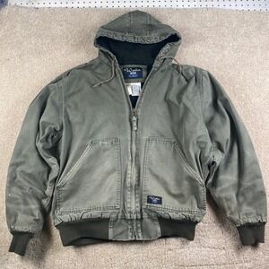 Walls Workwear Mens Large Tall Green Hooded Canvas Bomber Jacket Distressed